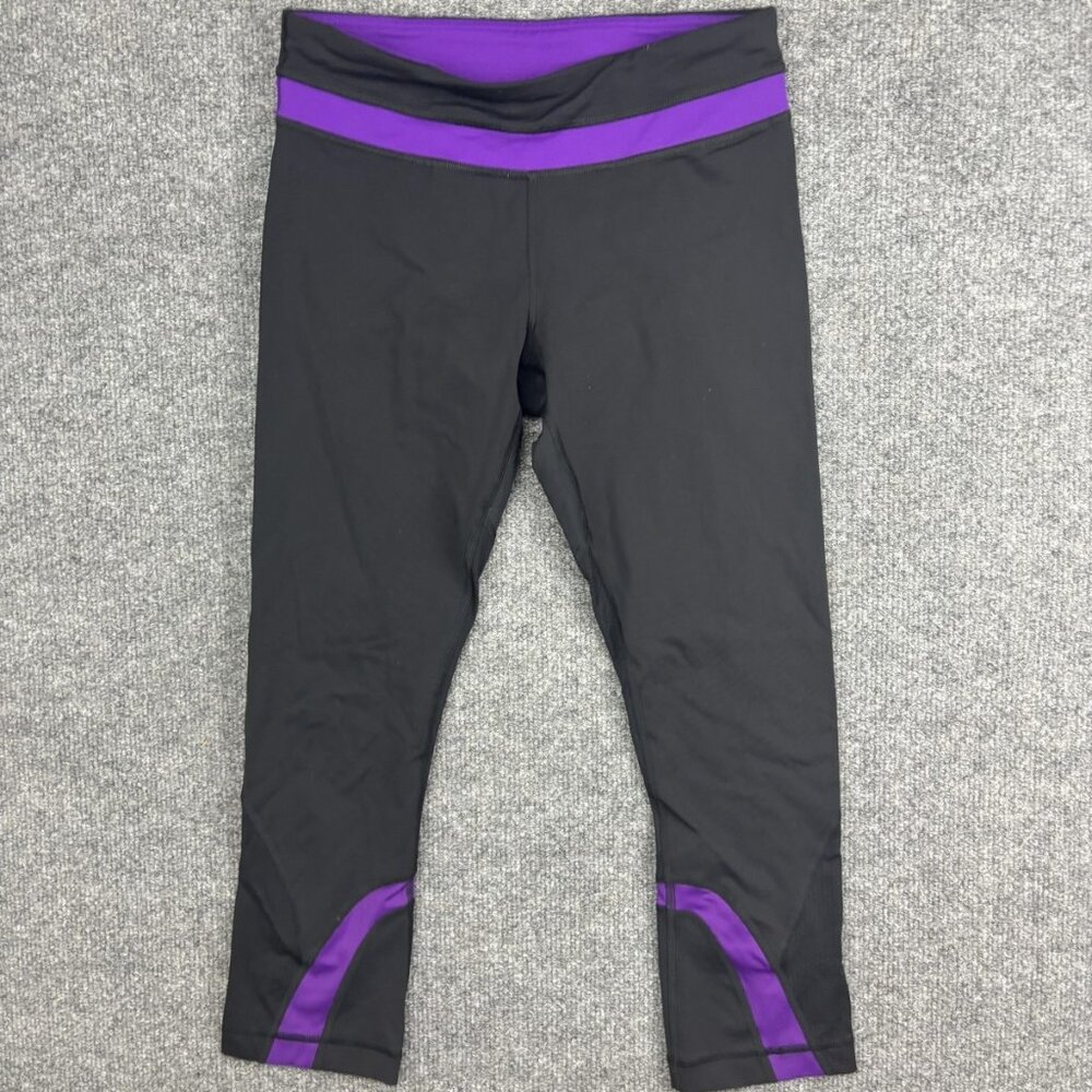 Lululemon Leggings Womens 6 Black‎ Purple Run Inspire Crop Mesh Zip Pocket